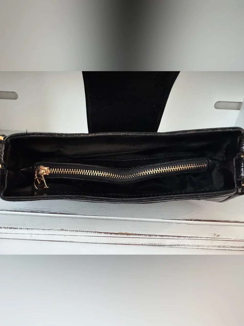 Manc Aurora Micro Black Gold Glossy Calf‎ Leather Shoulder Purse